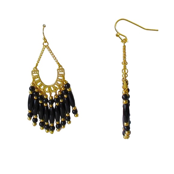 2/$20 Black and Gold Bead Chandelier Earrings - Picture 3 of 3